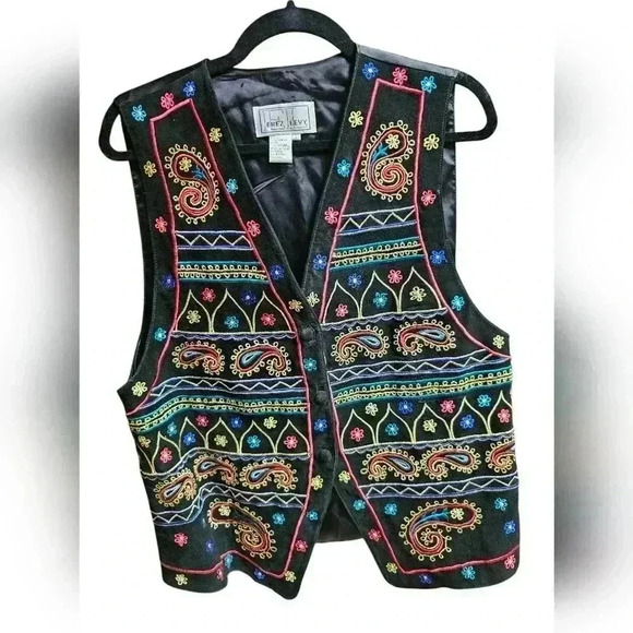 Erez Levy Womens Leather Embroidered Vest - Picture 1 of 8